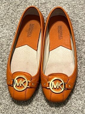 Michael Kors Orange Leather MK Logo Ballet Flats